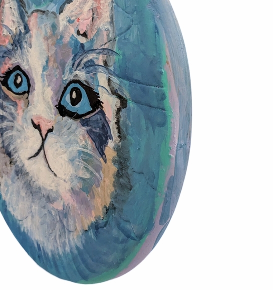 Handcrafted foot rest step/stool Signed painting cat portrait:Max sees sky ☀️ - Picture 11 of 16